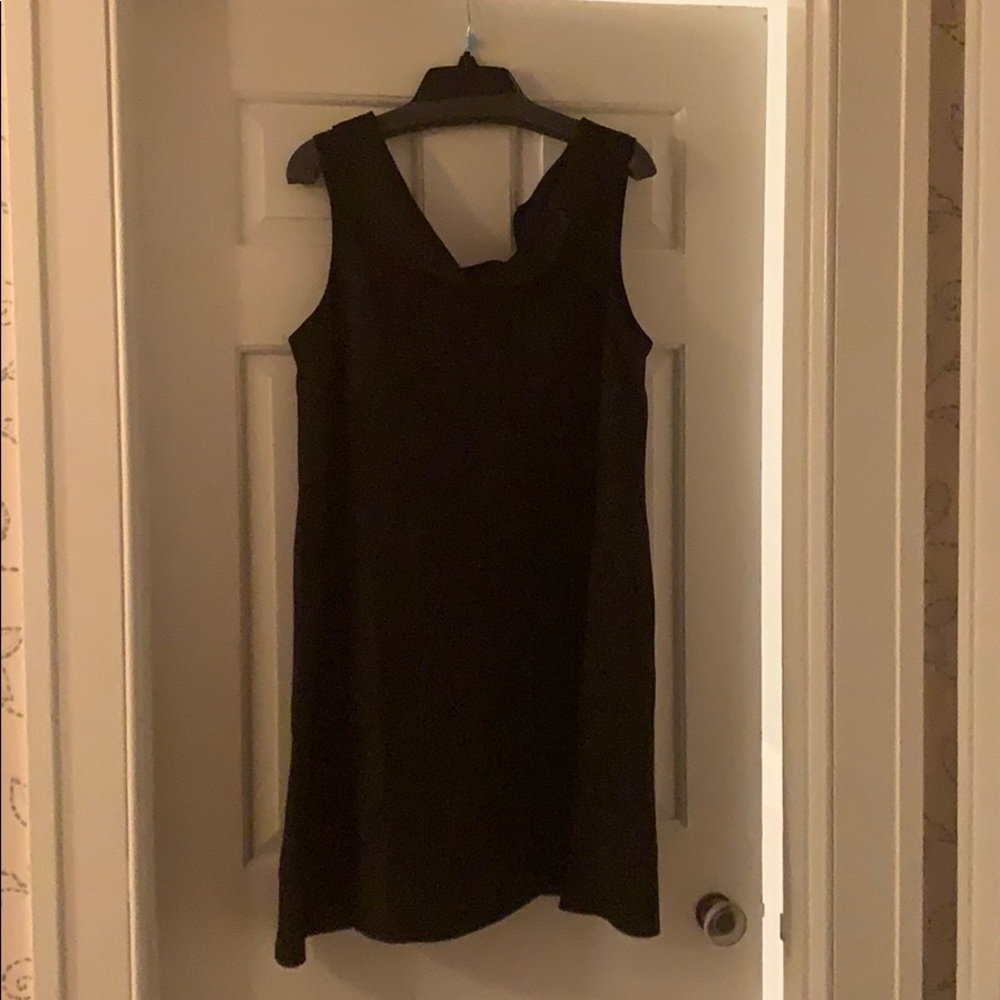 Black linen cowl neck dress
